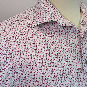 Johnnie-O Hangin Out Pink Flamingo Short Sleeve Stretch Button Up Size XL